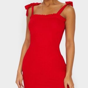 Red tie shoulder dress